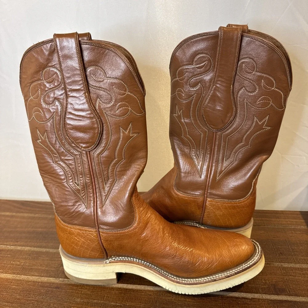 Vintage Ammons Western Roper Boots Brown Handcraft Leather Crepe Sole Men's 6.5*